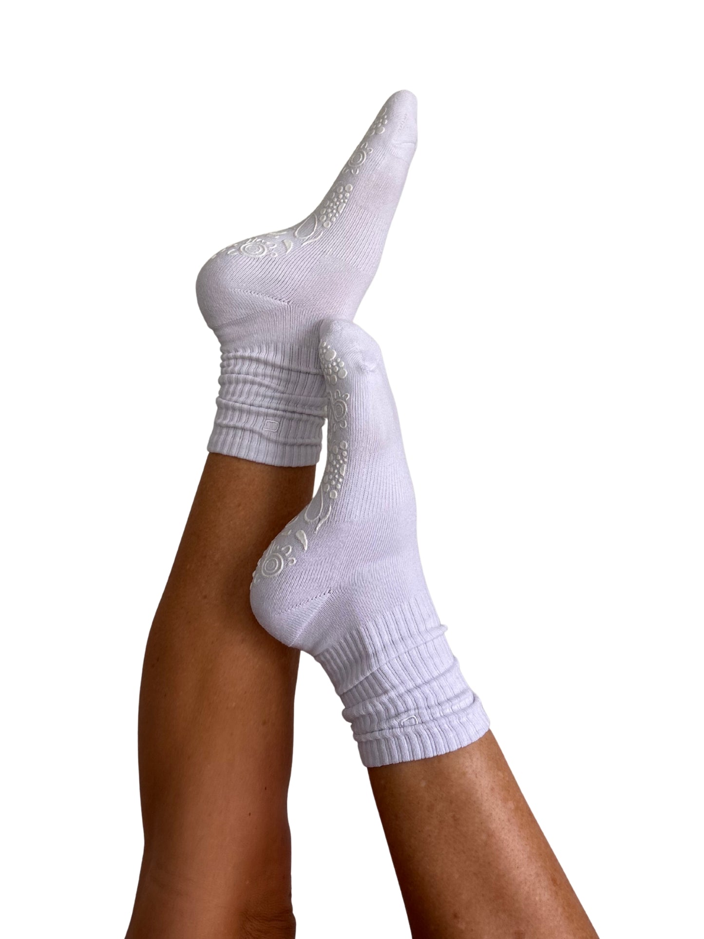 White/White Crew Style Grip Socks