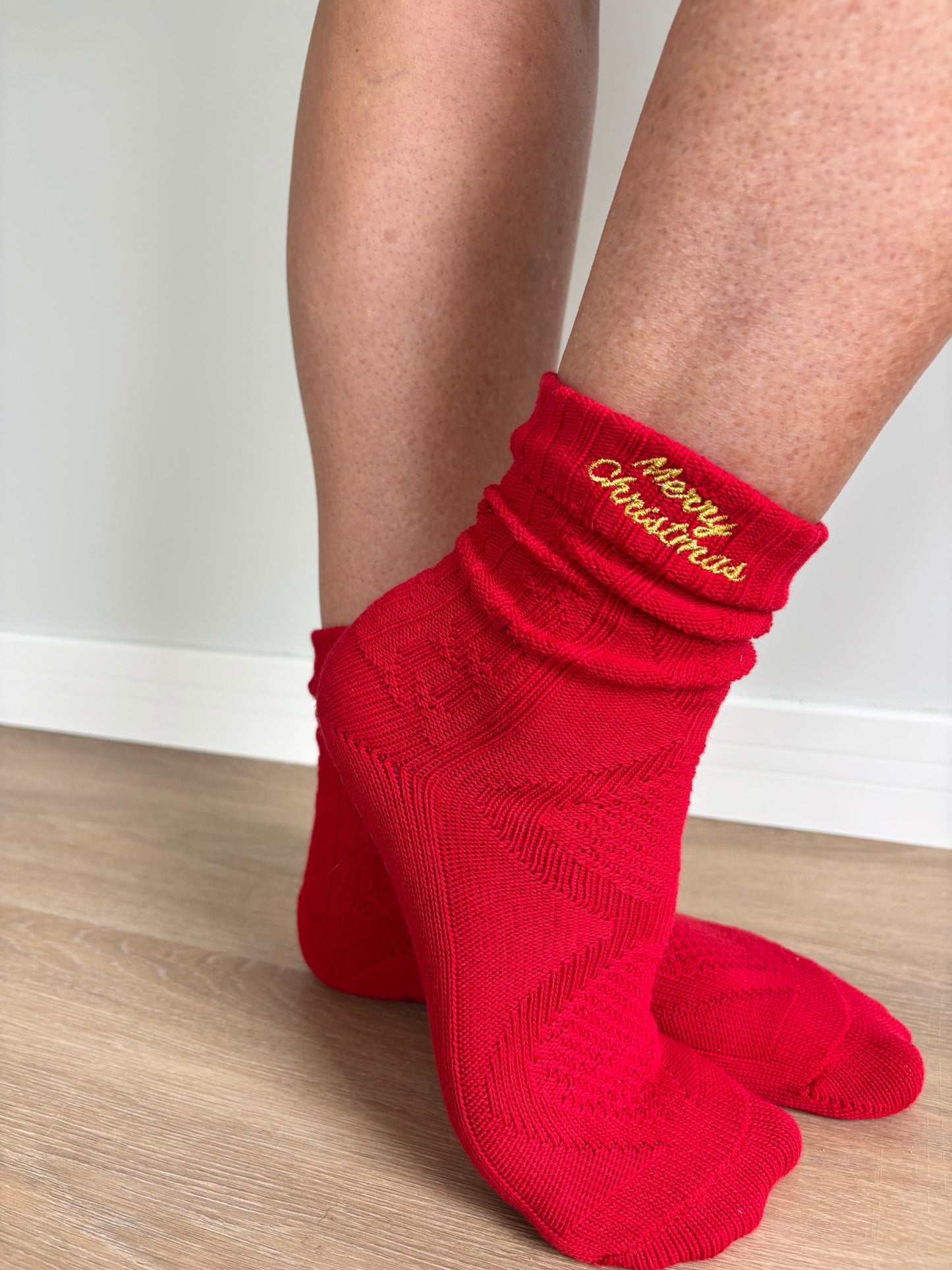 Merry Christmas (Red) Slouch Crew Grip Socks