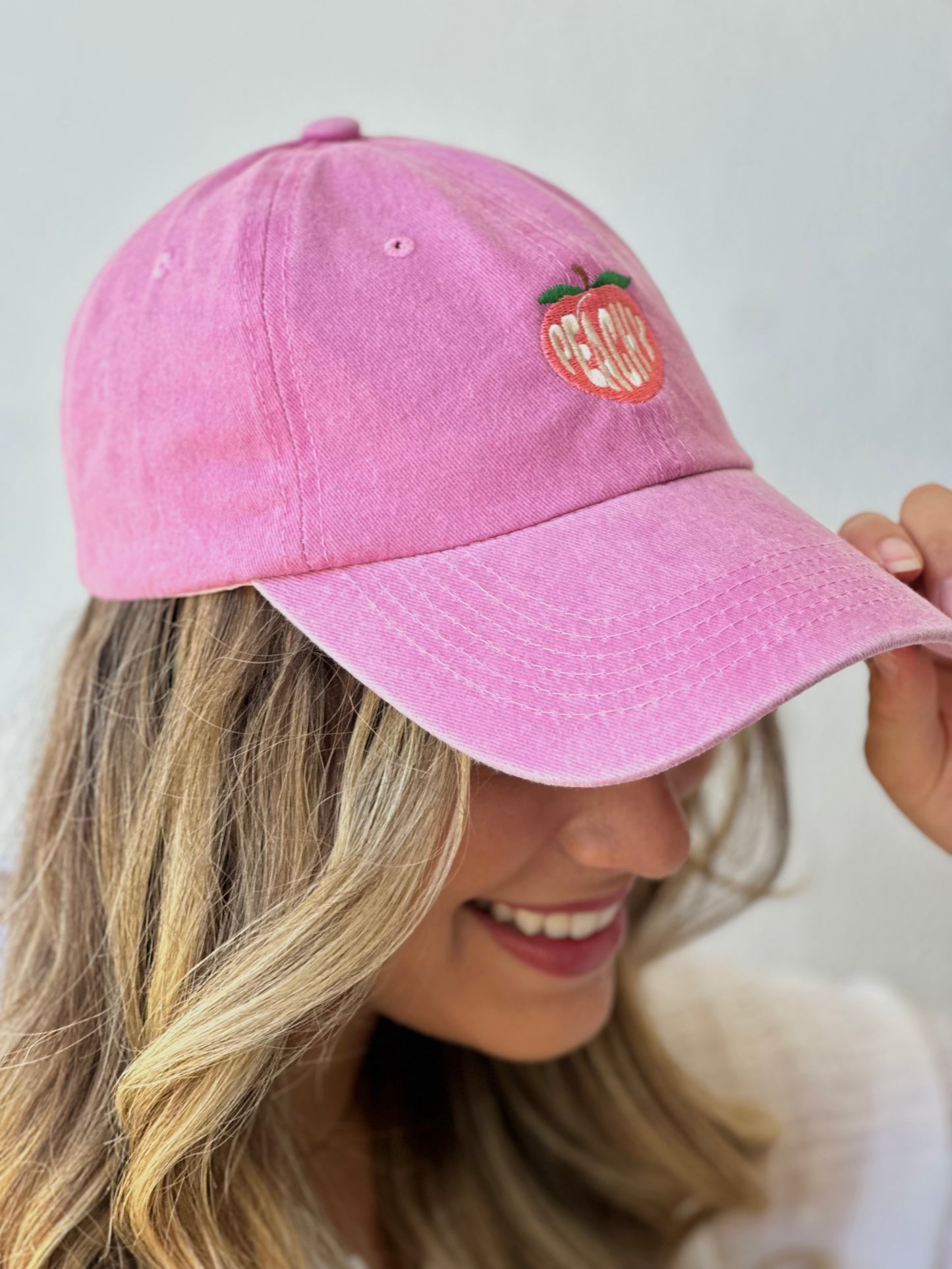 Peachy Cap — Light Pink Washed Denim