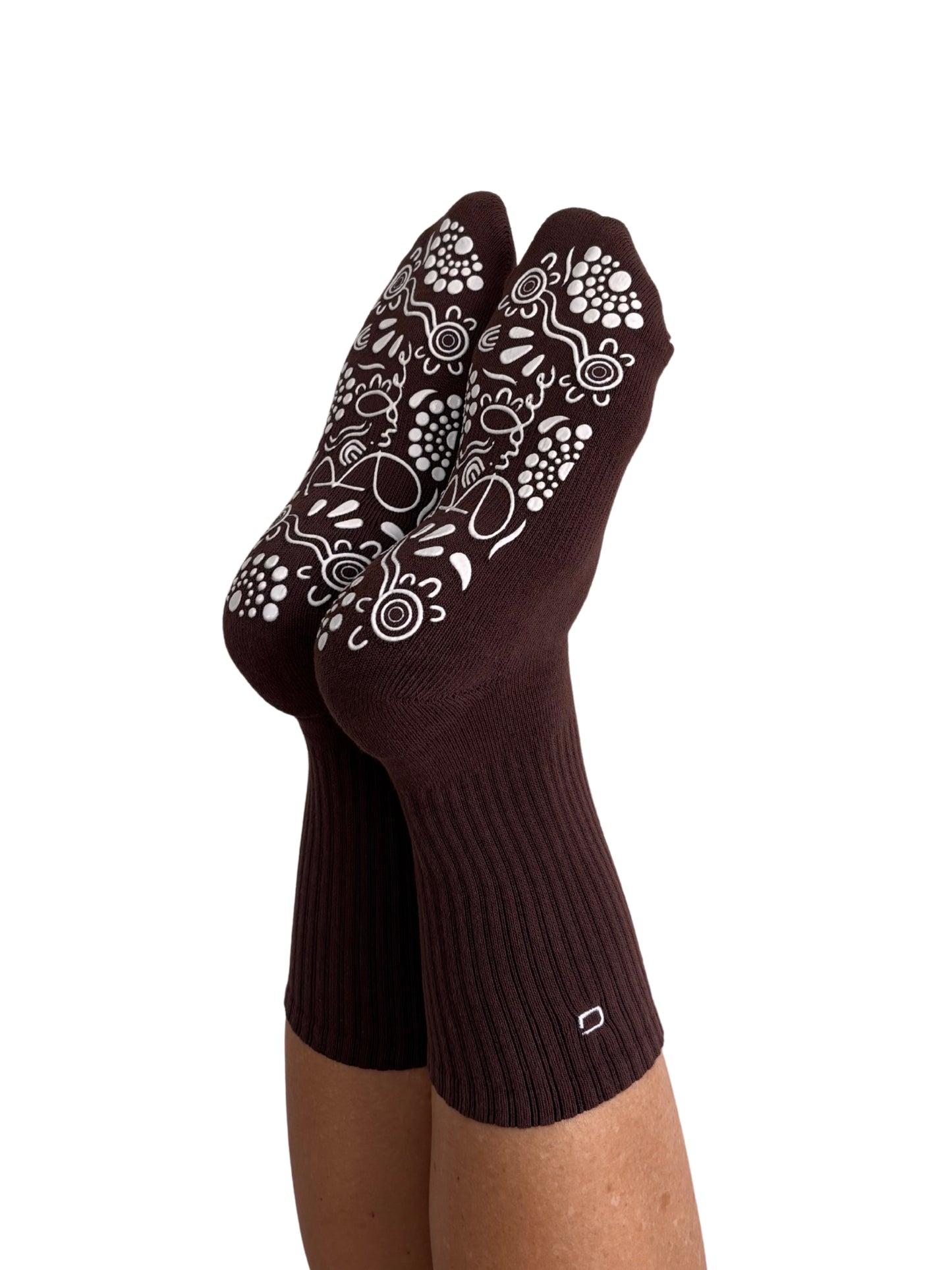 Chocolate/White Crew Style Grip Socks