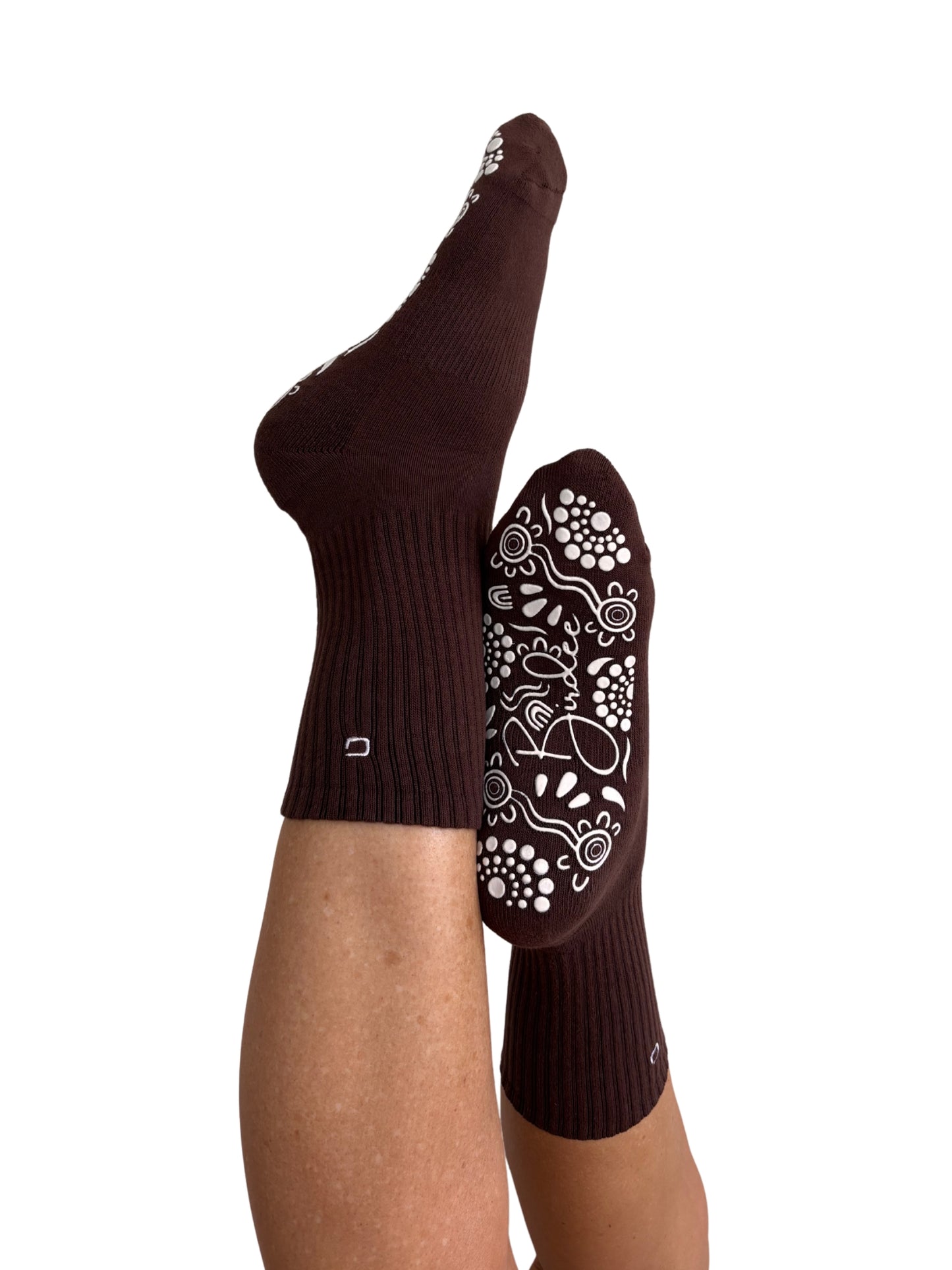 Chocolate/White Crew Style Grip Socks