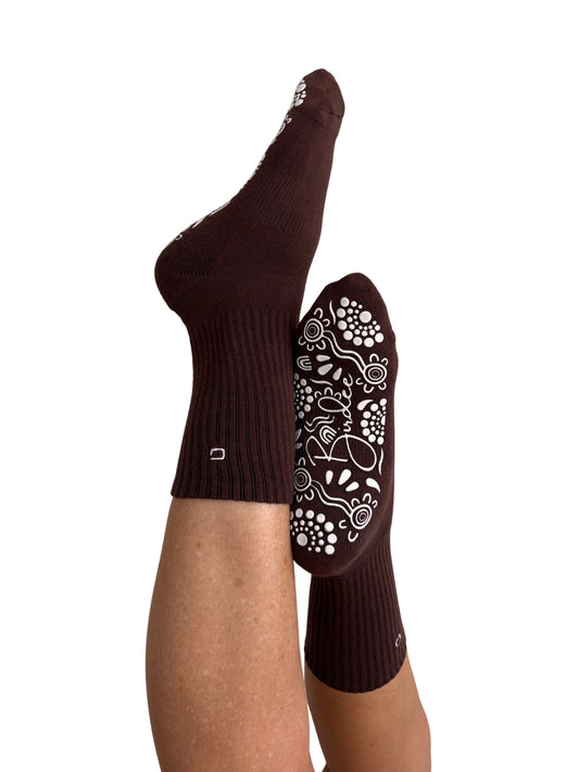 Chocolate/White Crew Style Grip Socks
