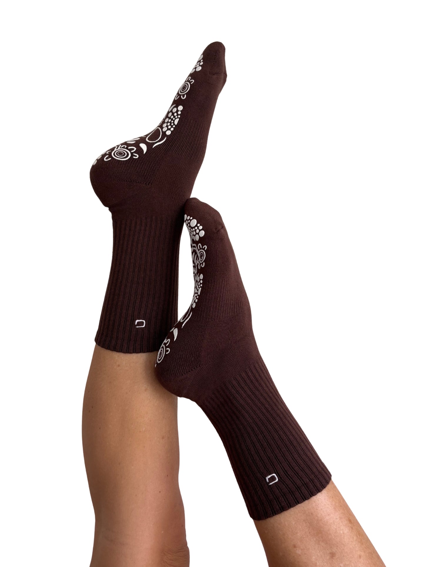 Chocolate/White Crew Style Grip Socks