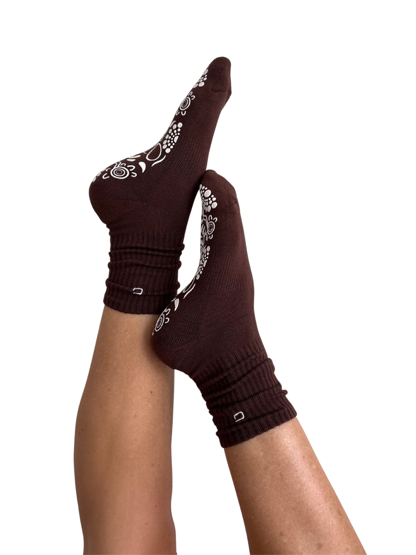 Chocolate/White Crew Style Grip Socks