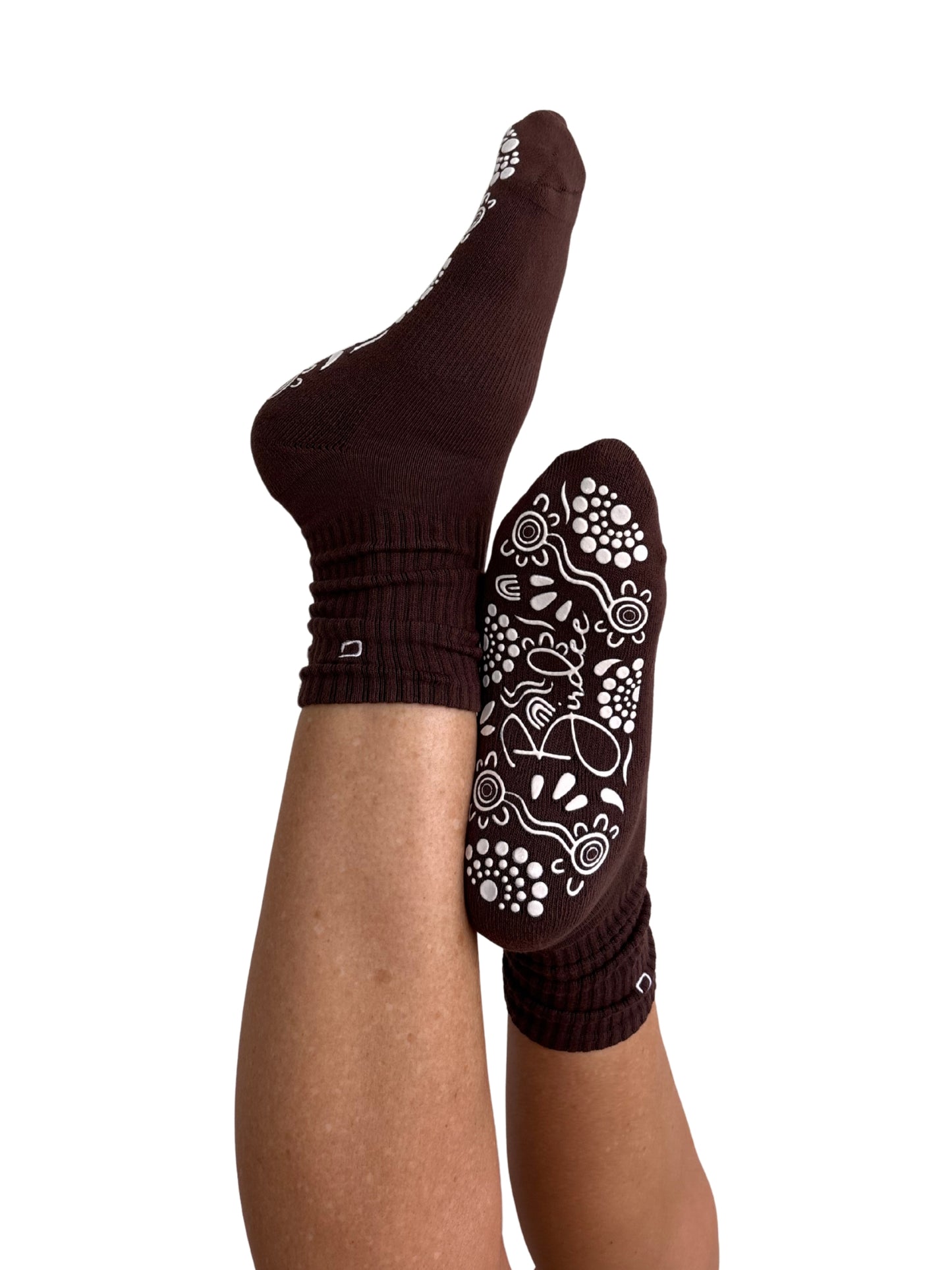 Chocolate/White Crew Style Grip Socks