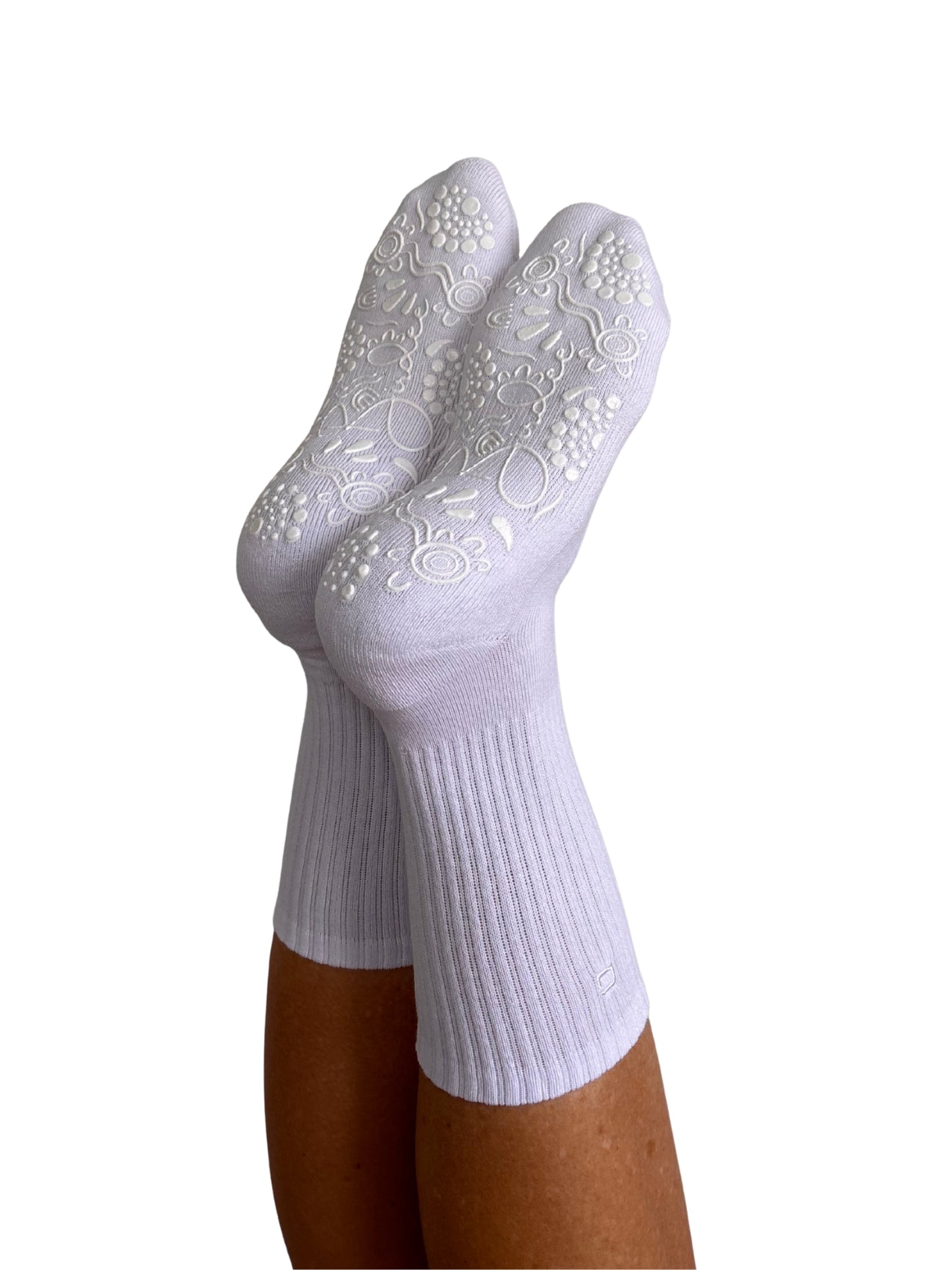 White/White Crew Style Grip Socks