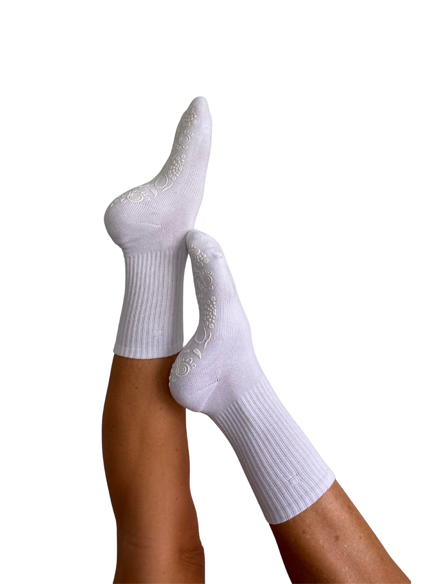 White/White Crew Style Grip Socks
