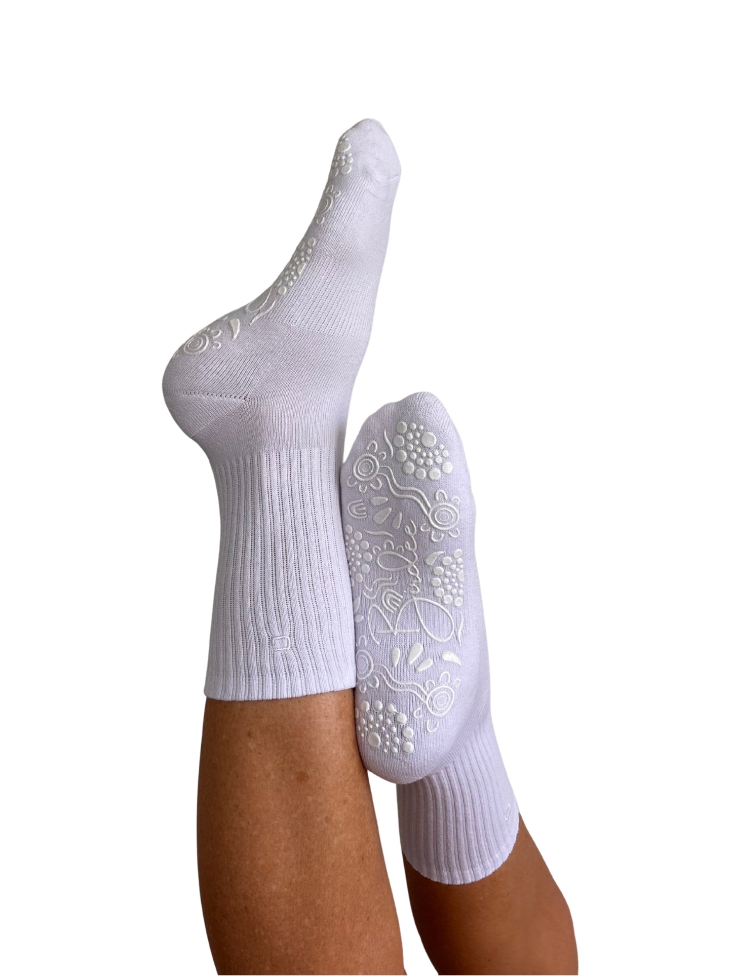White/White Crew Style Grip Socks