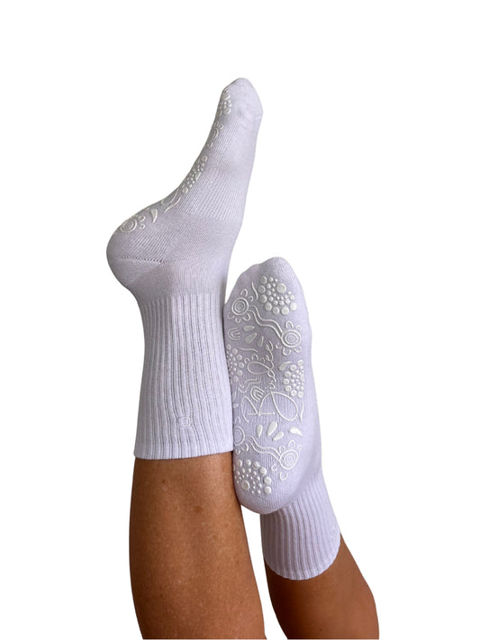 White/White Crew Style Grip Socks