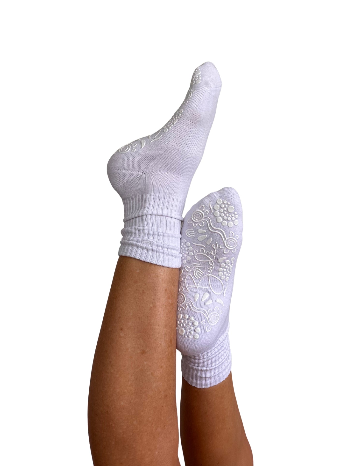 White/White Crew Style Grip Socks